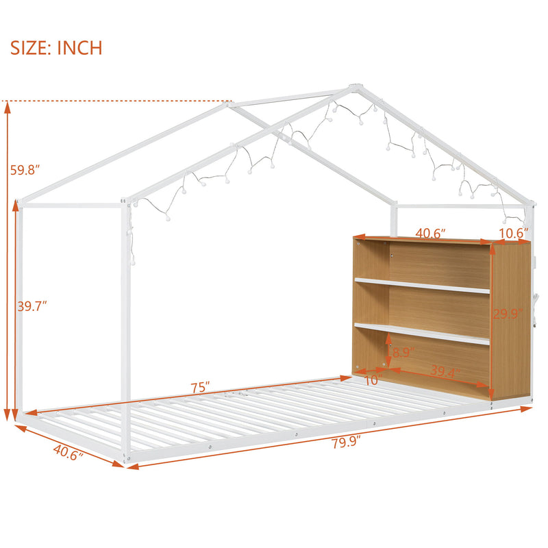 Bed House Frame With Shelves And Lights