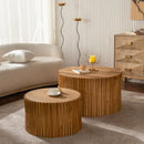 Cylindrical Coffee Table With Vertical Texture Relief