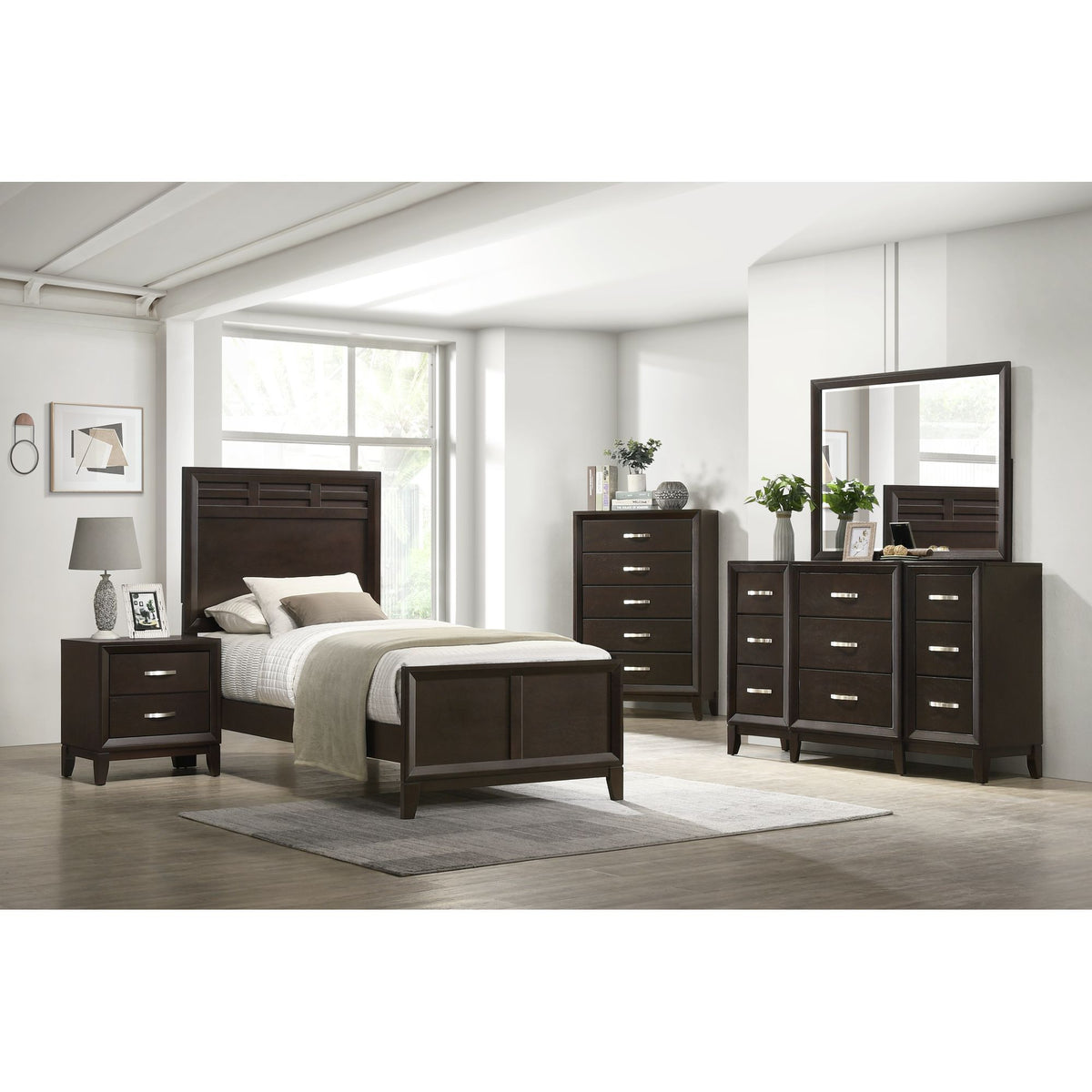 Beaumont Panel Bed in Dark Brown by Elements International, view 3