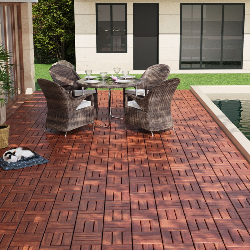 Acacia Wood Interlocking Deck Tiles Checker Pattern For Outdoor Flooring