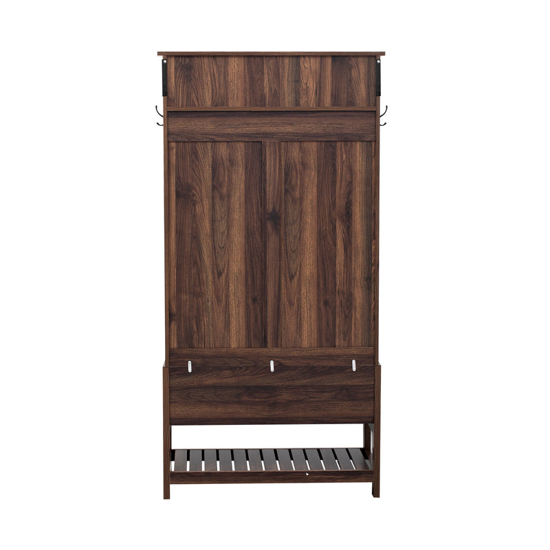 Hall Tree With 6 Hooks And Hinged Lid, Coat Hanger, Storage Bench, 3 In 1 Design