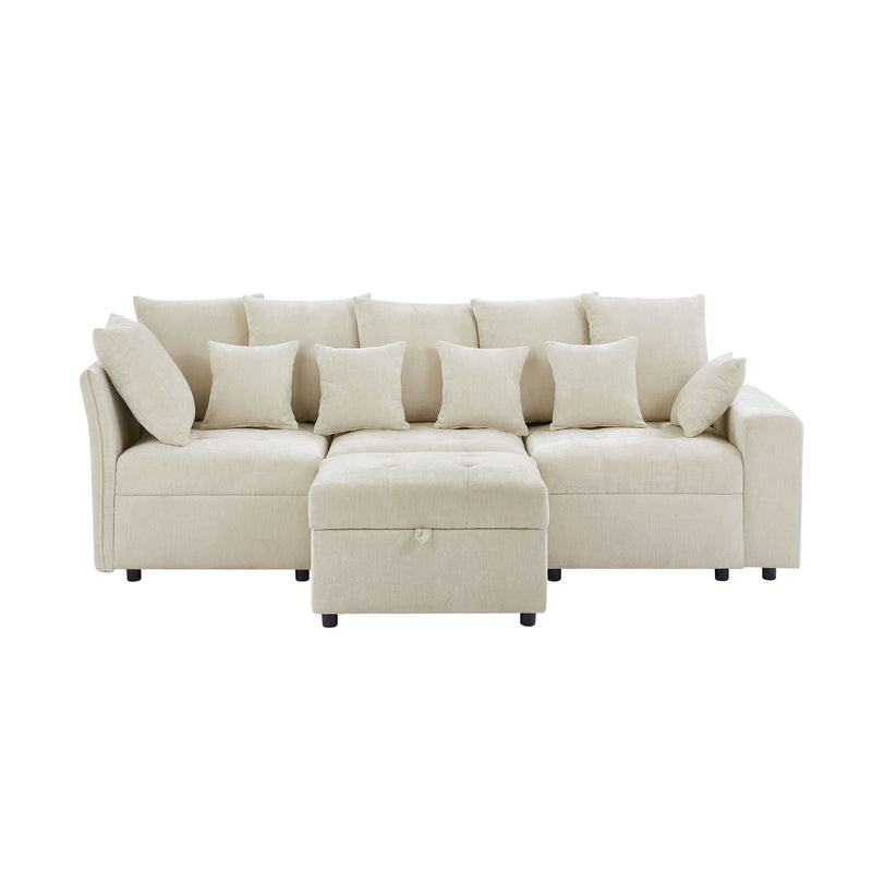 Sectional Sofa Modular Sofa Couch With Three USB Ports, A Removable Storage Ottoman And Five Back Pillows For Living Room