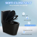 1.1 / 1.60 Gpf Dual Flush 1 Piece Toilet, Water Saving Elongated Comfort Height Floor Mounted, Soft Close Seat, 1000 Gram Map Flushing Score Toilet - Matte Black