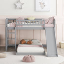Twin Over Twin Classic Bunk Bed With Slide And Ladder - Gray