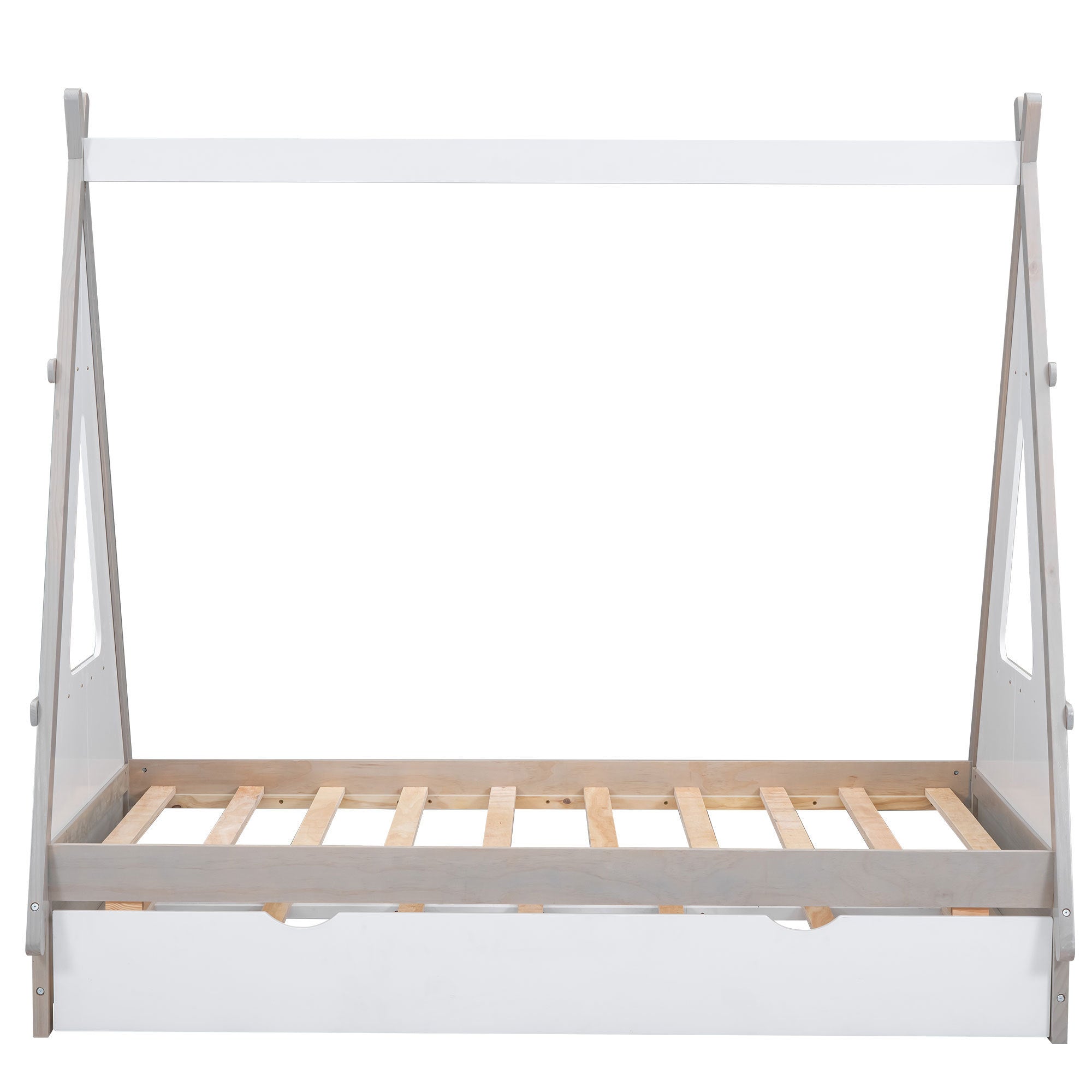 Twin Size Tent Floor Bed with Pull-out Twin Size Trundle, White - Atlantic Fine Furniture Melbourne FL