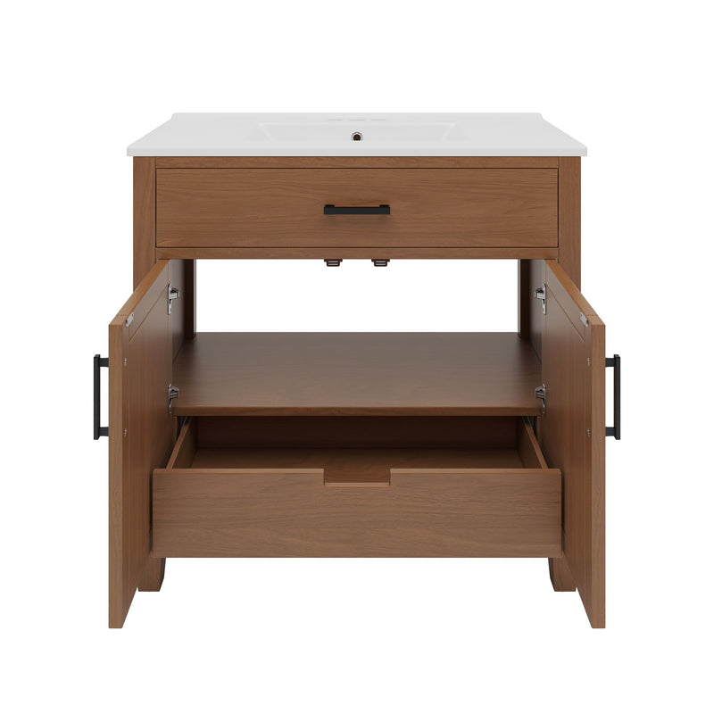 Bathroom Vanity With Ceramic Sink, Modern Free Standing Cabinet With Soft Close Drawers