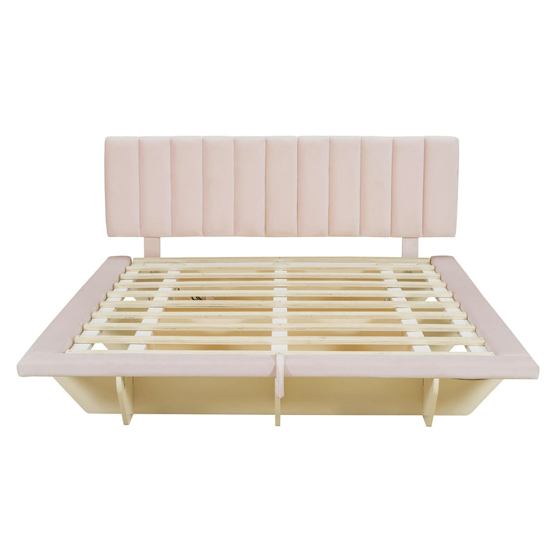 Upholstered Floating Hydrualic Platform Bed With LED Light And USB Port