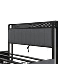 Queen Bed Frame with LED Headboard, Upholstered Bed with 4 Storage Drawers and USB Ports, Dark Grey