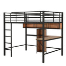 Full Size & Loft Bed With L-Shaped Desk And Shelves - Black