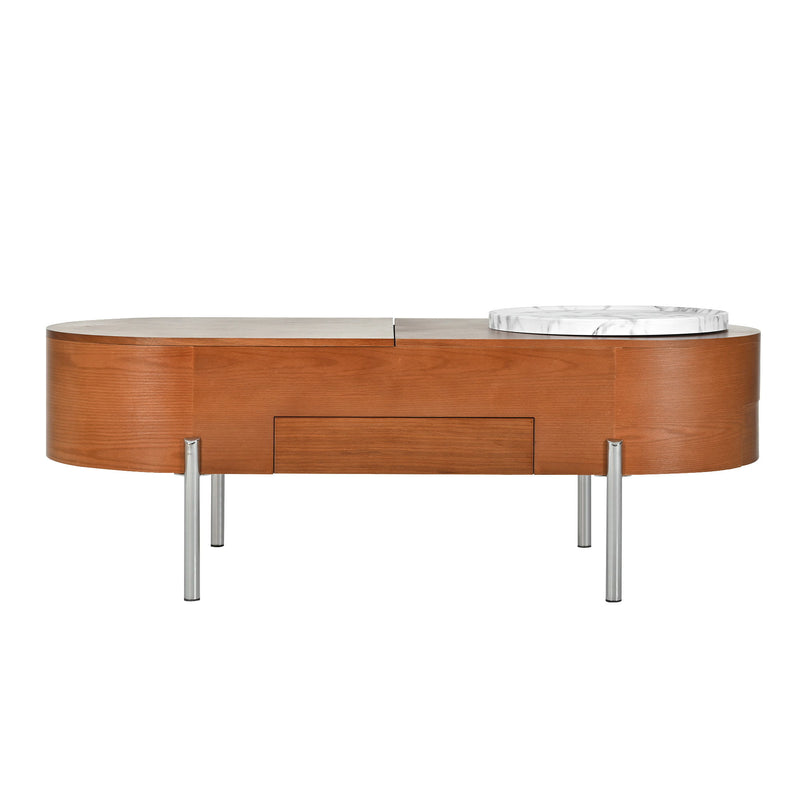 Lift Top Coffee Table With 360 Degree Marble Patterned Rotating Tray