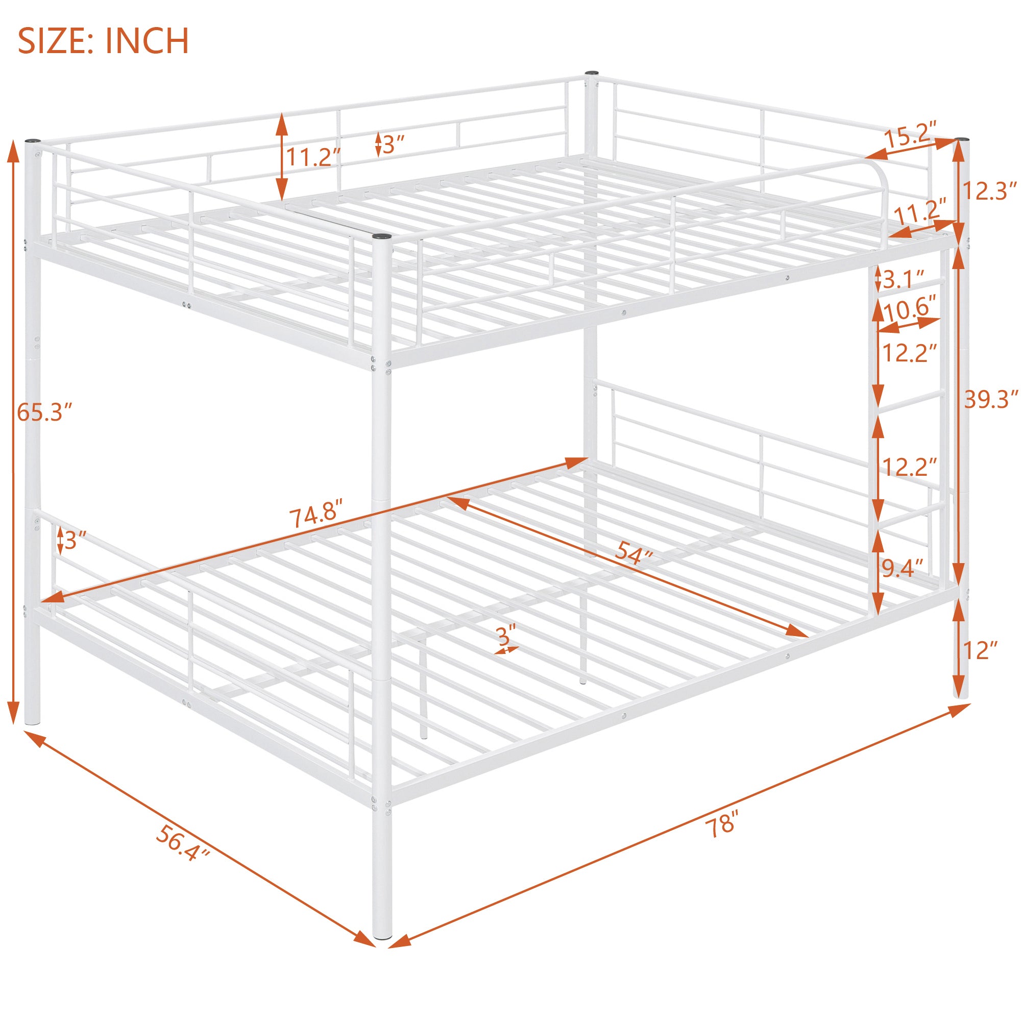 Full Over Full Metal Bunk Bed, White - Atlantic Fine Furniture Melbourne FL