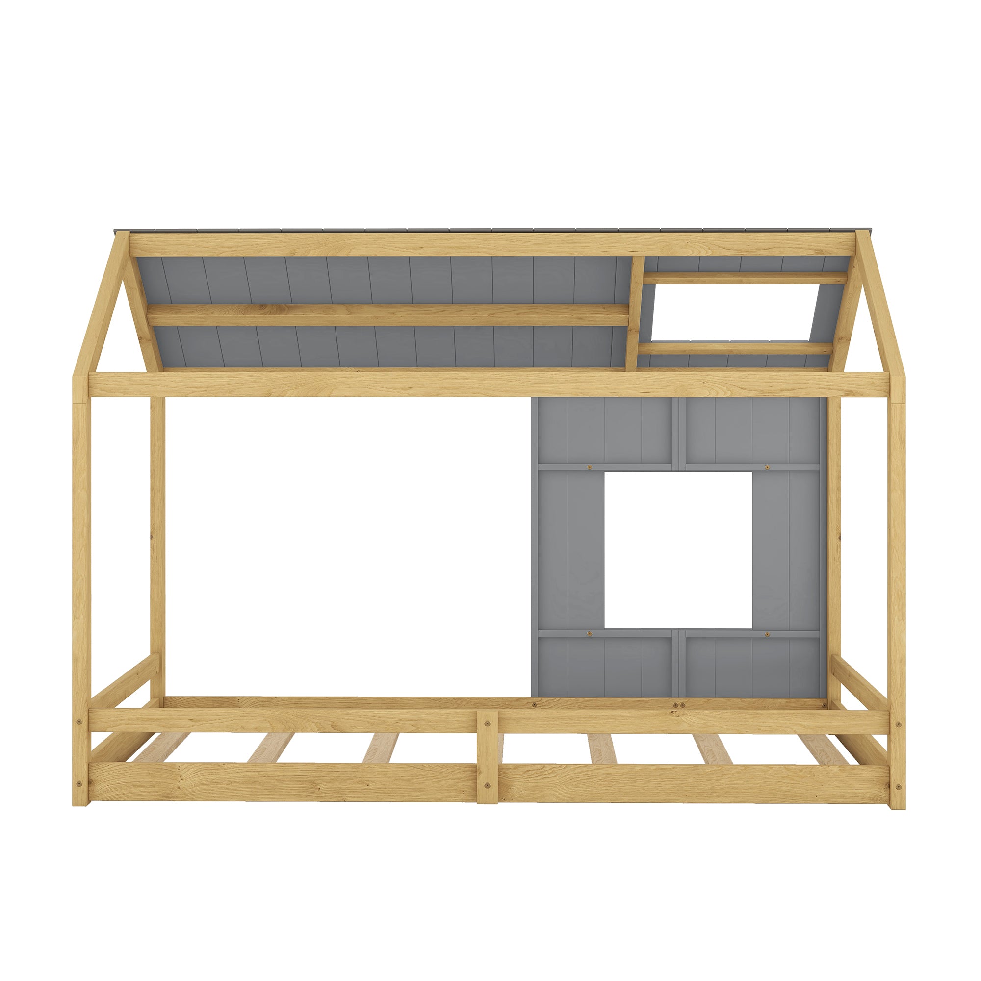 Twin Size House Bed with Roof and Window - Gray+Natural - Atlantic Fine Furniture Melbourne FL