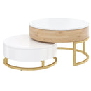 Modern Round Lift-Top Nesting Coffee Tables With 2 Drawers