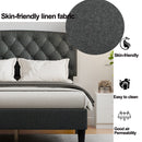 Full size Adjustable Headboard with Fine Linen Upholstery and Button Tufting for Bedroom,  Wave Top  dark Gray