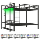 Bunk Bed With Storage Mesh Shelves, Clothes Hooks, LED Light
