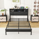 Modern Metal Platform Bed Frame With Storage Headboard And Charging Station