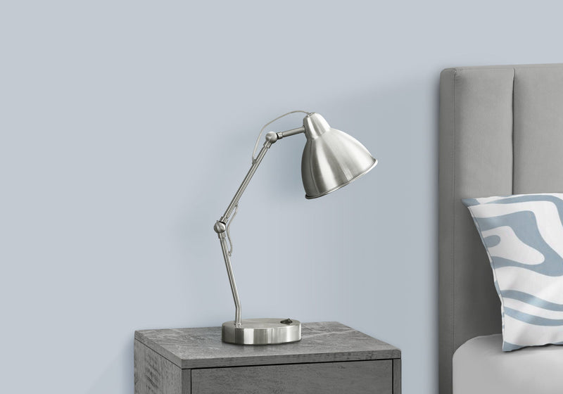 Lighting, Table Lamp, USB Port Included, Nickel Metal, Nickel Shade, Modern - Silver