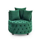 Modern Upholstered Swivel Chair With Button Tufted Design And Movable Wheels