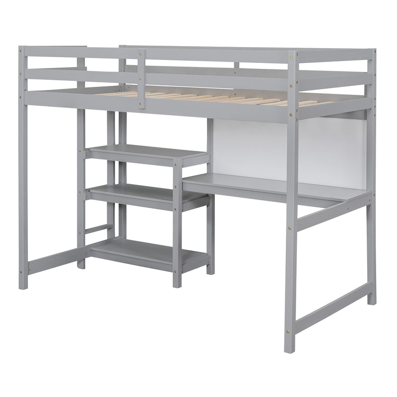 Loft Bed With Shelves, Desk And Writing Board