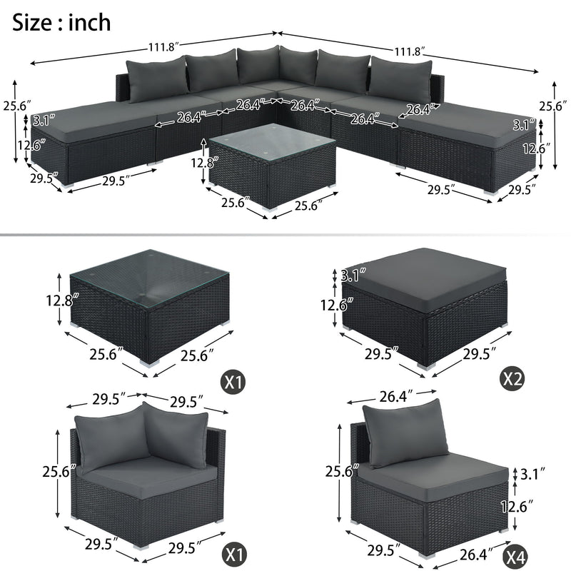 8 Pieces Outdoor Patio Furniture Conversation Wicker Sofa Set