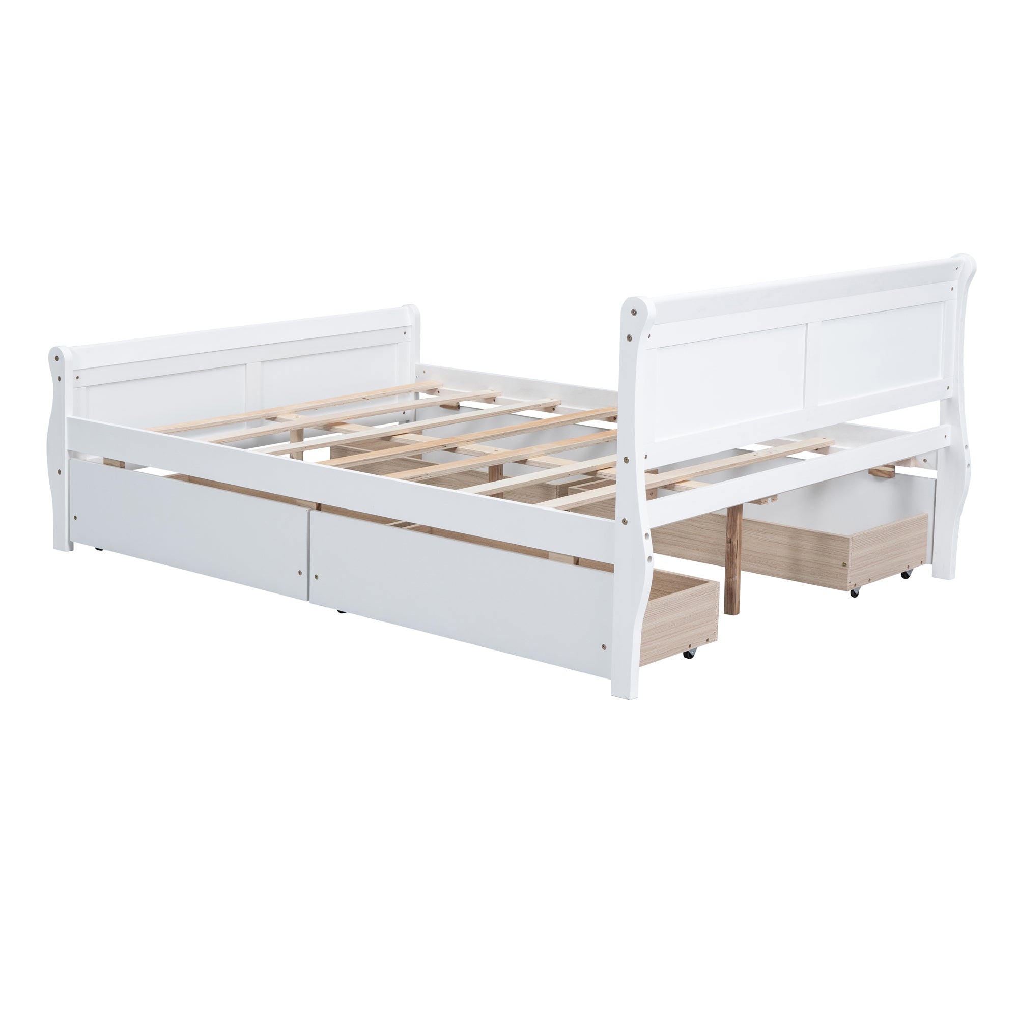 Full Size Wood Platform Bed with 4 Drawers and Streamlined Headboard & Footboard, White - Atlantic Fine Furniture Melbourne FL
