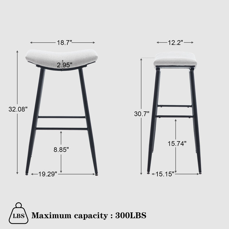 Counter Height Bar Stool (Set of 2) For Dining Room Kitchen Counter Island, Linen Fabric Upholstered Breakfast Stools With Footrest