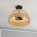 Twinkle - Double Lights Semi Flush With Shade - Black / Rattan