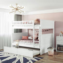 Full Over Full Bunk Bed with Twin Size Trundle, Pine Wood Bunk Bed with Guardrails, White (Old SKU:LP000044AAK)