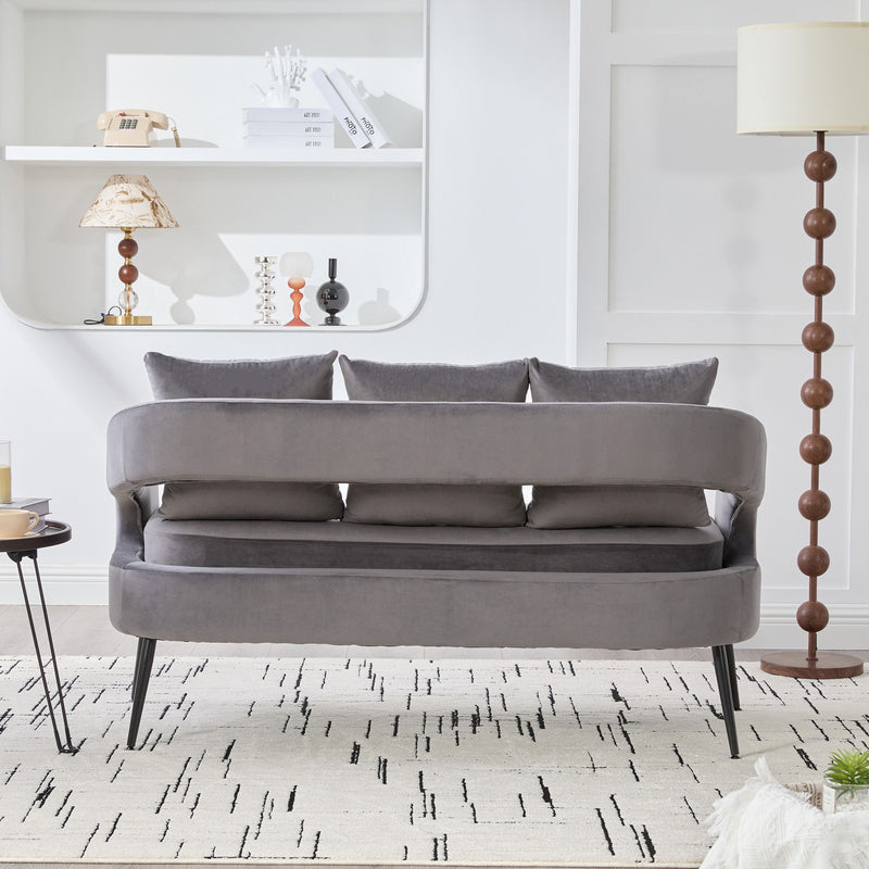 Open Back Loveseat Settee With 3 Pillows - Charcoal
