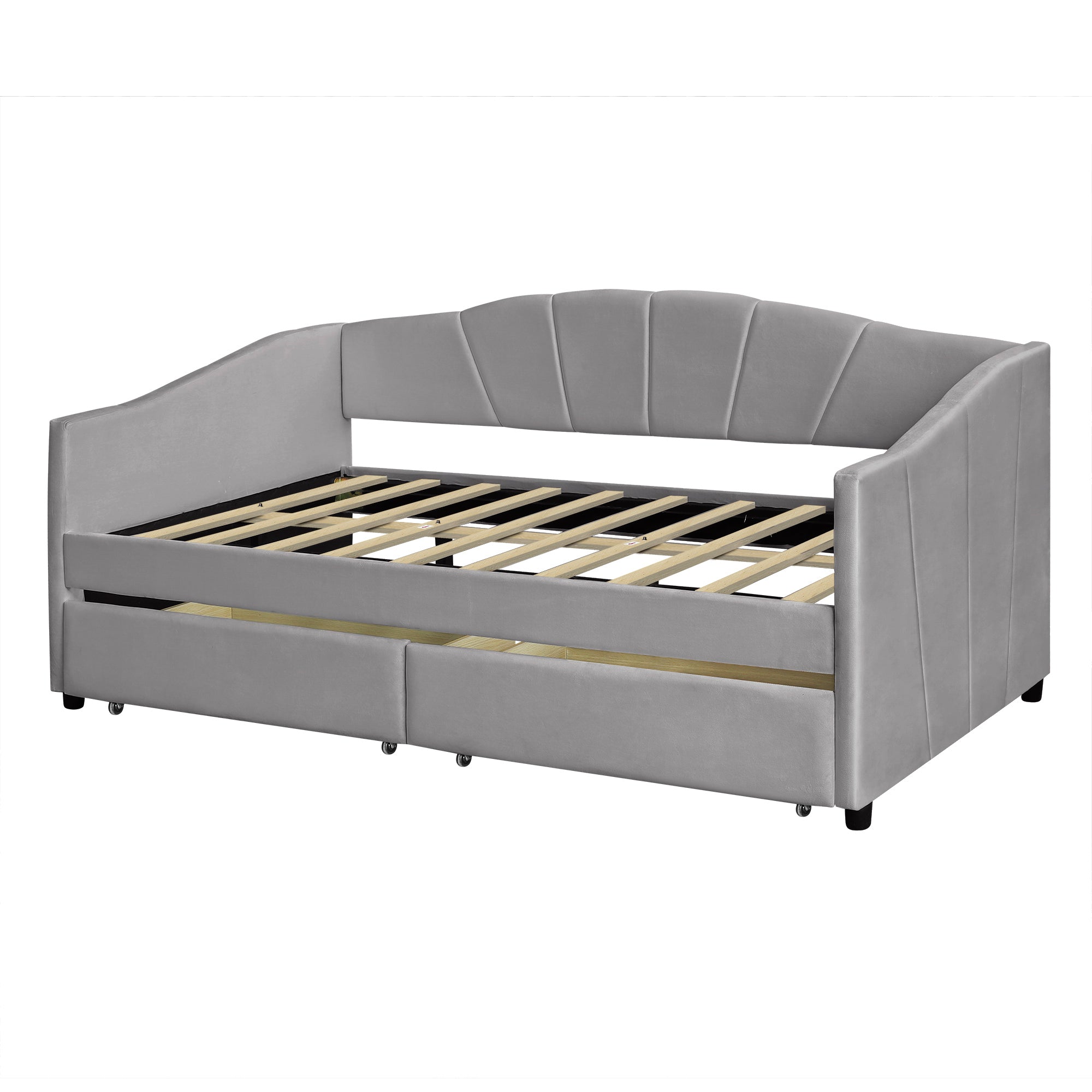 Upholstered daybed Twin Size with Two Drawers and Wood Slat  ,Gray - Atlantic Fine Furniture Melbourne FL