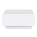 Square High Glossy Coffee Table With 16 Color Led Strip Lights, Modern Center Table With 5Mm Frosted Tempered Glass Top For Living Room