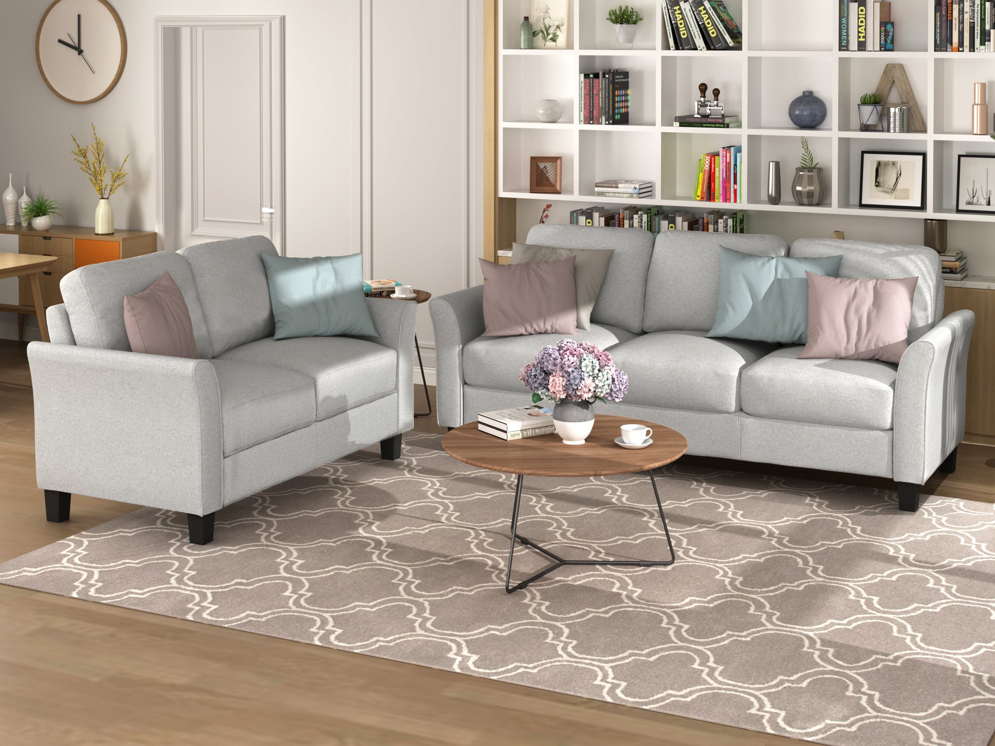 Living Room Furniture Loveseat Sofa and 3-seat  sofa (Light Gray) - Atlantic Fine Furniture Melbourne FL