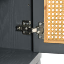 Retro Industrial 4 Door Sideboard With Large Storage, Rattan And Glass Doors