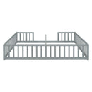 Double Twin Floor Bed with Fence, Guardrails, without door, Grey