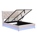 Full Size Upholstered Bed with Hydraulic Storage System and LED Light, Modern Platform Bed with Button-tufted Design Headboard, Beige