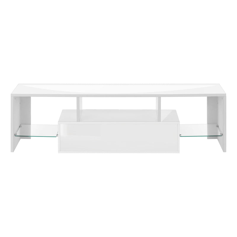 TV Stand, Console, Media Entertainment Center, Storage Cabinet, Glossy Contemporary & Modern - White