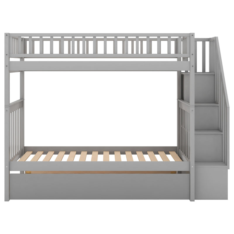 Twin Over Twin Bunk Bed With Trundle And Storage - Gray