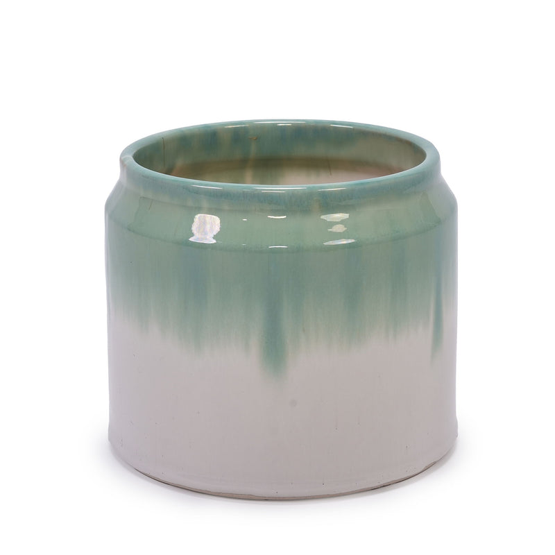 Gradient Flowerpot (Set of 2), Planter For Patio, Garden, Windowsill - White / Green