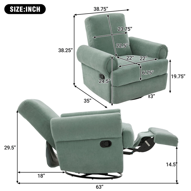 Manual Swivel Recliner Rocker Chair With Adjustable Backrest