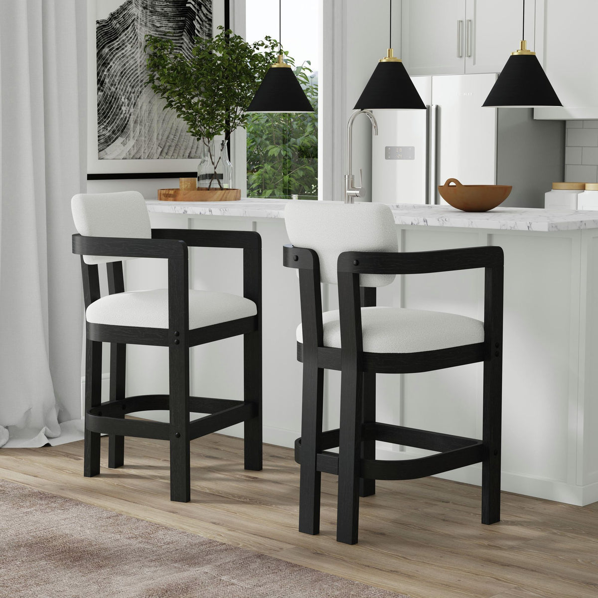 Portland Arm Barstool (Set of 2) in Black / White by Elements International, view 5