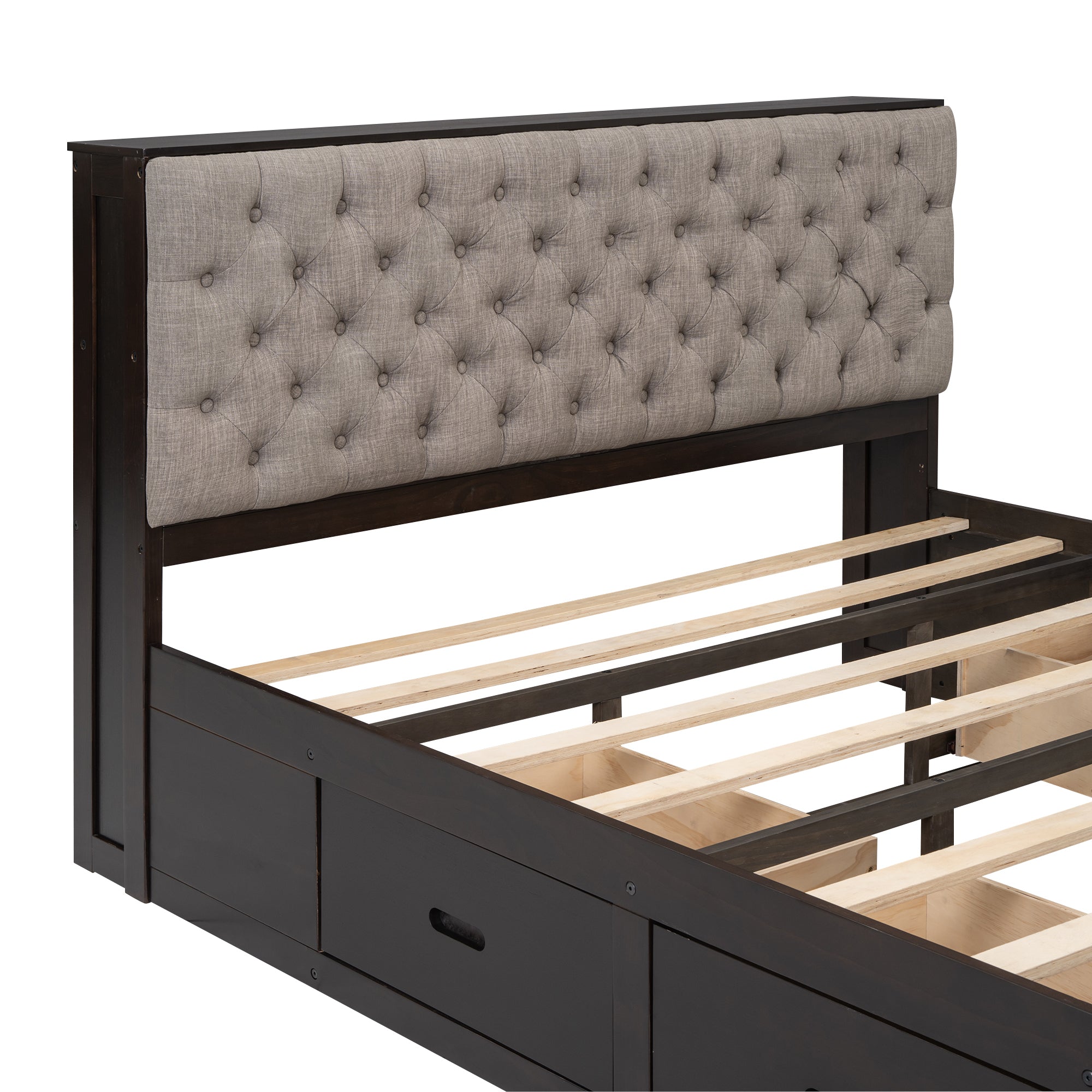 Wood Queen Size Platform Bed with Storage Headboard, shoe rack and 4 drawers,Espresso - Atlantic Fine Furniture Melbourne FL