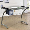 Melo - Glass Top DRAFting Table With Storage - Silver - Atlantic Fine Furniture Inc