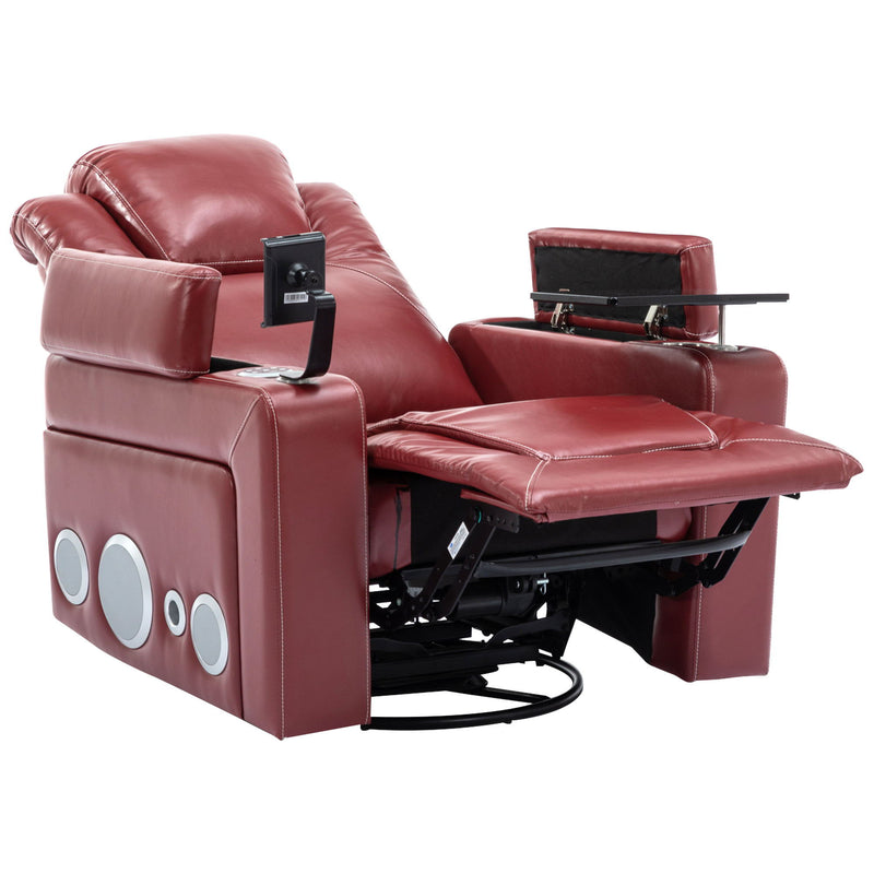 270° Swivel Power Recliner Individual Seat Home Theater Recliner With Surround Sound, Cup Holder, Removable Tray Table, Hidden Arm Storage For Living Room