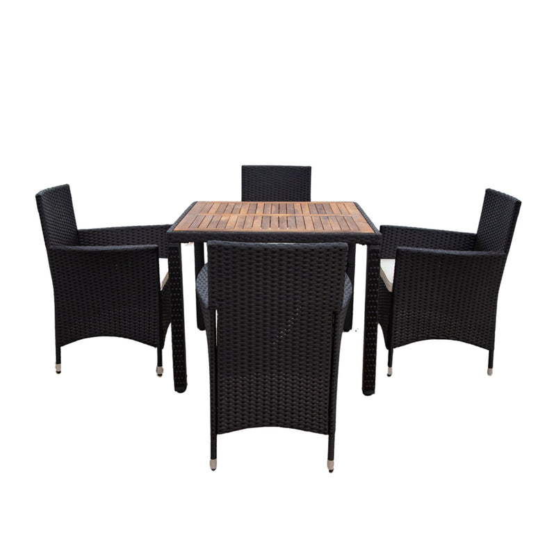Outdoor Patio Wicker Dining Set With Acacia Wood Top