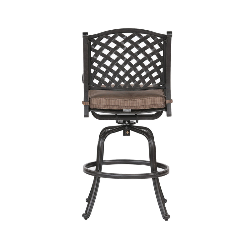 Elegant Cast Aluminum Counter Stool Set With Cushions, All Weather Design - Dark Brown