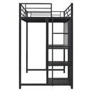 Metal Loft Bed With Desk, 3 Shelves And Ladder