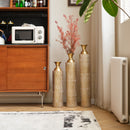 Metal Decorative Vases High Distress Metal Center Vases With Growing Vine Patterns, (Set of 3) Vases For Home Decoration - Gold