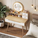 Elegant Makeup Vanity Desk With Adjustable Lighted Mirror Table Feet - American White Oak
