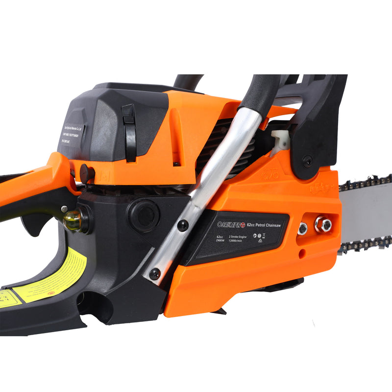62Cc Gas Powered Chainsaw 22" 2 Cycle Petrol Handheld Chain Saw Epa Compliant For Wood Cutting Aluminium - Orange