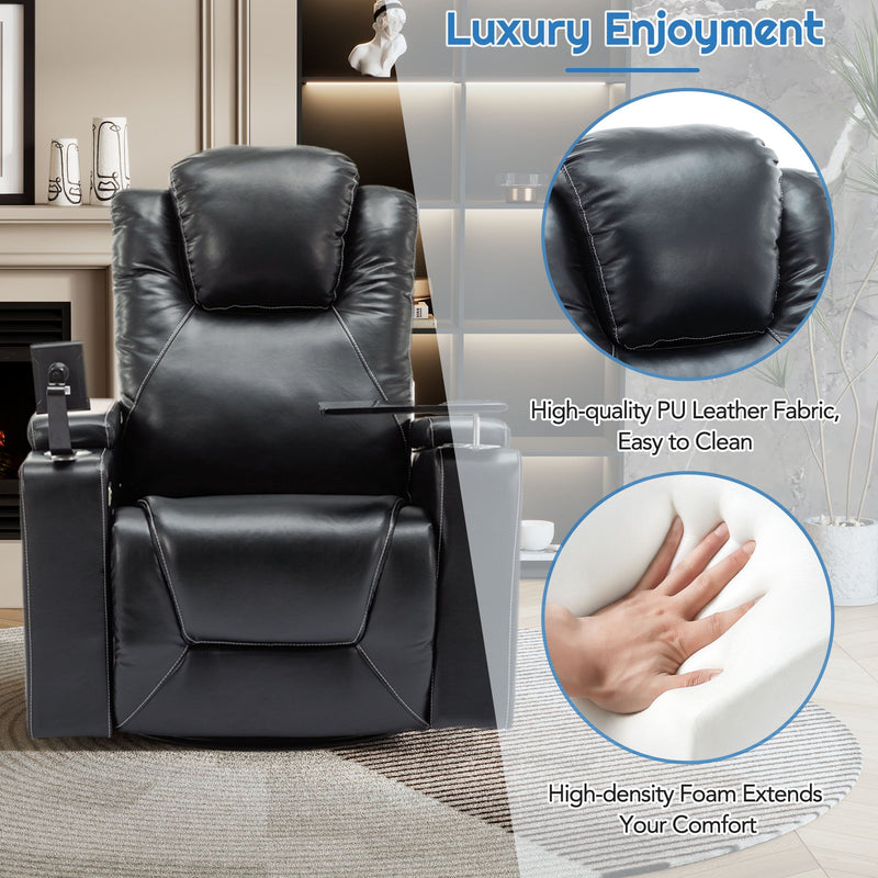 270° Swivel Power Recliner Individual Seat Home Theater Recliner With Surround Sound, Cup Holder, Removable Tray Table, Hidden Arm Storage For Living Room